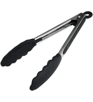 Silikon Uçlu Metal Maşa, 23 cm, Siyah, BPA Free, Yanmaz Yapışmaz Kaplama, Ergonomik Tasarım, Mutfak ve Mangal İçin
