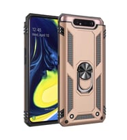 Samsung Galaxy A80 Kılıf Metal For Car Yüzüklü Standlı Military Ring Serisi (Altın)