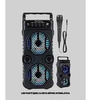 1200 Mah Şarjlı Led Işıklı Bluetooth Hoparlör – Fm Radyolu, Hafıza Kart Destekli