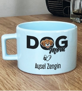 Kişiye Özel Dog Mom Hediye Pastel Fincan Köpek Annesi (Mavi)