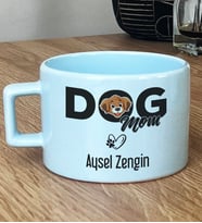Kişiye Özel Dog Mom Hediye Pastel Fincan Köpek Annesi (Mavi)