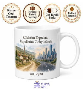 Köyden Şehre Hikaye Temalı Kupa Bardak Nostaljik Hediye Anlamlı Tasarım