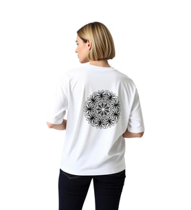 Kadın Oversize Mandala Çiçek Desen Baskılı Kısa Kollu Rahat Kesim Tişört %100 Pamuk Günlük Modern