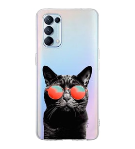 PrintiFy Oppo Reno 5  ile Uyumlu 1mm Slim Fit Kedi 3 050d Baskılı Şeffaf  Kılıf