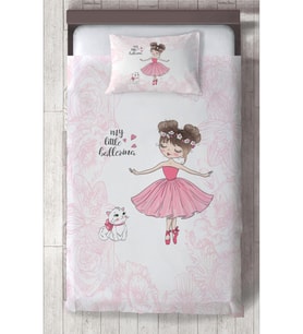 MEKTA HOME BEBEK VE ÇOCUK ODASI Balerin Kız ve Kedi Desenli Motifli Yatak Örtüsü