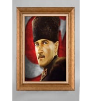 Altın Varaklı Çerçeveli Paspartulu Atatürk Tablo a9 (Gold)