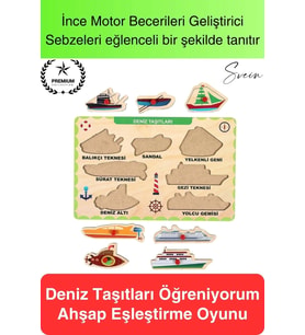Premium Deniz Taşıtları Ahşap Bul Tak Puzzle Eğitici Oyuncak Tutmalı Motor Becerisi Gelişim