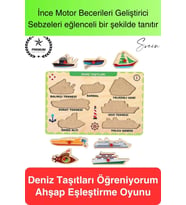 Premium Deniz Taşıtları Ahşap Bul Tak Puzzle Eğitici Oyuncak Tutmalı Motor Becerisi Gelişim