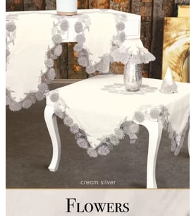 Salon Takımı 5 Parça Keten Dantelli Masa Örtüsü Runner Seti Çeyizlik Flowers Model No 255 Bej