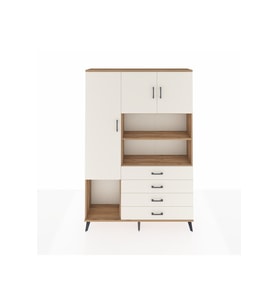 Arges Gardrop 7 Raflı 4 Çekmeceli 3 Kapaklı 132x30x195 Çam-Aytaşı