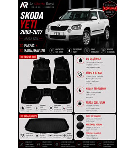 SKODA YETI 2009-2017 Araca Özel 3D Paspas + 3D Bagaj Havuzu