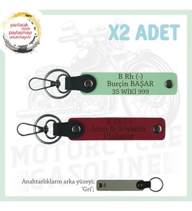 Motorcu Yolculara, İsim Plaka ve B Rh (-) Yazılı Güvenli Sürüş 2'li Anahtarlık Set, Kırmızı-Yeşil-Gr (Çok Renkli)