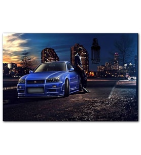 Cakatablo Hızlı ve Öfkeli Paul Walker Mavi Nissan MDF Tablo