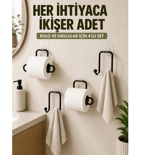 Yapışkanlı Banyo Düzenleme Seti 2 Rulo Tutucu 2 Hlu Askılığı 4 Parça