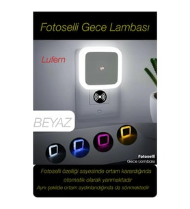 Fotoselli gece lambası, otomatik yanıp sönme, aydınlığa duyarlı, koridor ve antre loş LED ışık (Krem)