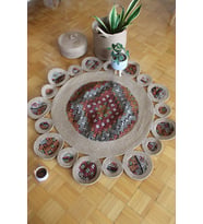 El Dokuması Jüt Hasır Eşme Kilim, Uşak Halı, Yolluk (Bej)