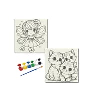 Okul Etkinliği-2'li Tuval Boyama Seti. 20x20 Cm Uv Baskı 6 Akrilik Boya 1 Fırça-model-171