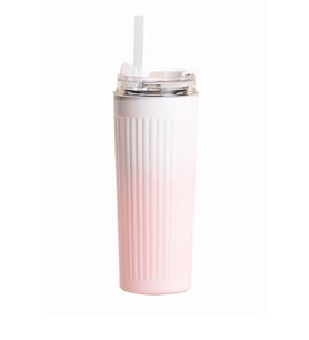 304 L Çelik 0,5 L Pembe Beyaz Degrade Pipetli El Termos Mug cin913pm