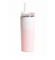 304 L Çelik 0,5 L Pembe Beyaz Degrade Pipetli El Termos Mug cin913pm