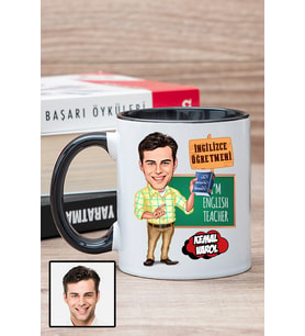 Erkek İngilizce Öğretmenine Hediye Karikatürlü Siyah Kupa Bardak