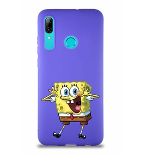 Huawei P Smart 2019 Soft Premier Kapak Sünger Bob Tasarımlı Silikon Kılıf - Mor (Şeffaf)