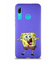 Huawei P Smart 2019 Soft Premier Kapak Sünger Bob Tasarımlı Silikon Kılıf - Mor (Şeffaf)
