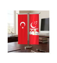 Necmettin Erbakan Saddet Partisi ve Türk Bayrağı Kırlangıç T tipi Masa Bayrak Takımı