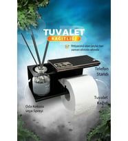 Dekoratif Metal Yapışkanlı Tuvalet Kağıtlığı - Modern Düz Tuvalet Kağıdı Askısı (Siyah)