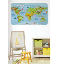 Eğitici Dünya Haritası Dünya Atlası Çocuk Ve Bebek Odası Duvar Sticker-60x105-3778