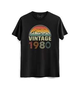 Vintage 1980 Eskitme Siyah Tshirt
