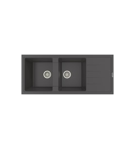 POLEX Cristalüx Granit Evye P-X116 2 Hazneli Tezgah Altı Ve Tezgah Üstü Mutfak Evyesi 116,5x50,8cm (Antrasit)