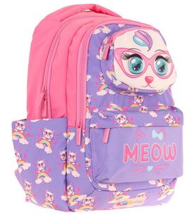 Kaukko Toys Kız Çocuk 3D Kedi Şekilli İlkokul ve Günlük Sırt Çantası - Mor Pembe - L5236