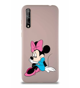Huawei Y8P Soft Premier Kapak Minnie Mouse-E Tasarımlı Silikon Kılıf - Pudra (Şeffaf)
