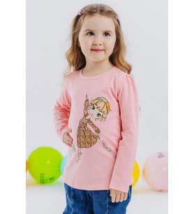 Breeze Kız Çocuk Uzun Kollu Tişört Dostluk Temalı Dansçı Kız Baskılı 2-6 Yaş, Pembe