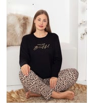 Pijamoni Kadın Milan Büyük Beden Bisiklet Yaka Uzun Kol İnce Pijama Takımı 7666/10- 1 Adet (Siyah)