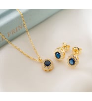 925 Ayar Gümüş Eylül Ayı Doğum Taşı ( Sapphire ) Kolye - Küpe Seti
