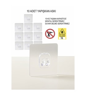 Şeffaf Yapışkanlı Duvar Askı Aparatı - 10 Lu