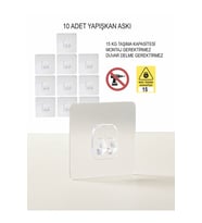 Şeffaf Yapışkanlı Duvar Askı Aparatı - 10 Lu