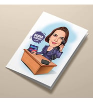 Kişiye Özel Masa Başındaki Kadın Karikatürlü Tebrik Kartı