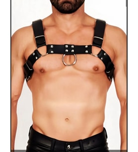 Erkek Siyah Deri Görünümlü Kalın Askılı Göğüs Harness 504