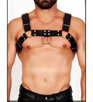 Erkek Siyah Deri Görünümlü Kalın Askılı Göğüs Harness 504