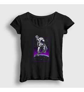 Presmono Kadın Siyah Skater Astronaut Uzay T-Shirt 290008tt