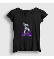 Presmono Kadın Siyah Skater Astronaut Uzay T-Shirt 290008tt