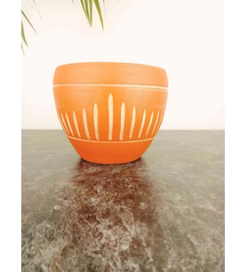 Bitki Tasarımı Dik Çizgi Desenli Terrakota Toprak Saksı Saksılık Salon Çiçeklik - 15 Cm
