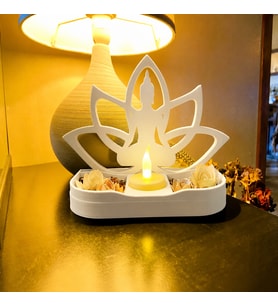 3D Baskı Lotus Buda Mumluk - Dekoratif Tealight Mumluk-Beyaz