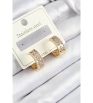 316L Çelik Zirkon Taşlı Halka Model Gold ve Gümüş Renk Kadın Küpe (Çok Renkli)