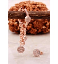 Taşlı Rose Gümüş Kombin Şans Küpe 5477