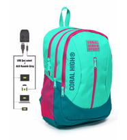 Coral High Sport Yeşil-Pembe Okul ve Günlük Sırt Çantası - USB ve AUX Çıkışlı