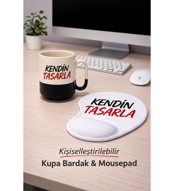 Kişiye Özel Seramik Kupa Bardak ve Bilek Destekli Mousepad Seti – Kendin Tasarla Ofis Hediye Seti (ÇokluRenk)