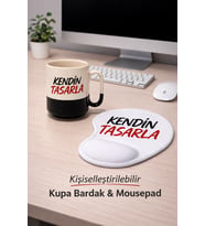 Kişiye Özel Seramik Kupa Bardak ve Bilek Destekli Mousepad Seti – Kendin Tasarla Ofis Hediye Seti (ÇokluRenk)